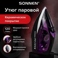 Утюг SONNEN SI-270, 2600 Вт, керамическое покрытие, антикапля, антинакипь, черный/фиолетовый