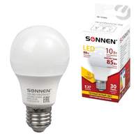 Лампа светодиодная SONNEN, 10(85)Вт, цоколь Е27,груша, тепл.бел,30000ч, LED A60-10W-2700-E27