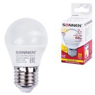 Лампа светодиодная SONNEN, 7(60)Вт, цоколь E27, шар, тепл.белый, 30000ч, LED G45-7W-2700-E27