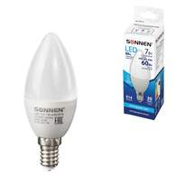 Лампа светодиодная SONNEN, 7(60)Вт, цоколь Е14, свеча, хол.бел, 30000ч, LED C37-7W-4000-E14