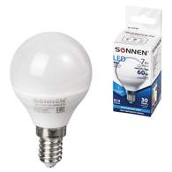 Лампа светодиодная SONNEN, 7(60)Вт, цоколь Е14, шар, холодный  белый, 30000ч, LED G45-7W-4000-E14