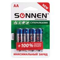 Батарейка Sonnen, AA (LR6), комплект 4 шт., супералкалиновые, в блистере, 1,5 В