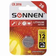 Батарейка SONNEN Lithium, CR2016, литиевая, 1 шт, в блистере