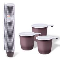 Одноразовые чашки Лайма Бюджет, комплект 50 шт., пластиковые, для чая и кофе, 0,2 л, бело-коричневые, ПП