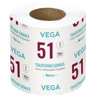 Бумага туалетная Vega, 1-слойная, 51 м/рул., на втулке, с перф., с тиснением, белая, 48 шт/уп