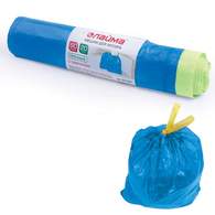 Мешки для мусора, 60 л, комплект 20 шт., рулон, ПНД, прочные, с завязками, 55х62 см (±5%), 12 мкм, синие, Лайма