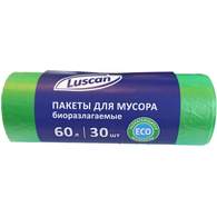 Мешки для мусора Luscan ПНД 60л 12мкм 30шт/рул зеленые 58x68см