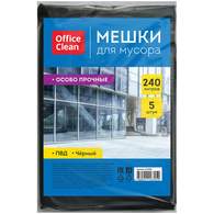Мешки для мусора  240л OfficeClean ПВД, 90*140см, 50мкм, 5шт., особо прочные, черные, в пластах