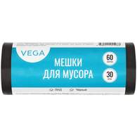 Мешки для мусора  60л Vega ПНД, 60*70см, 8мкм, 30шт., черные, в рулоне