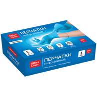 Перчатки нитриловые голубые OfficeClean, неопудренные,прочные, разм. L, 50 пар (100шт.), картонная коробка